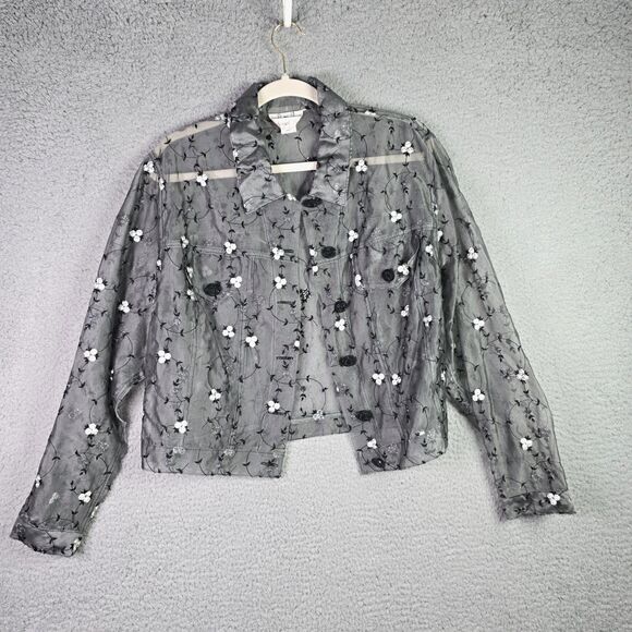 Angel Pie Sheer Silk Embroidered Floral Cropped Jacket M L Fairycore Vintage Y2K - Picture 1 of 12